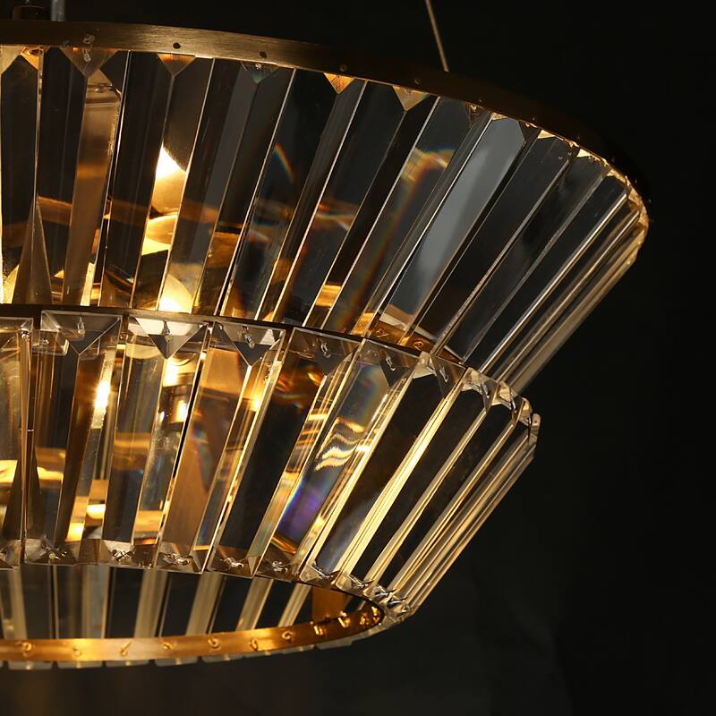 Modern Gold 3-Light 2-Tier Crystal Drum Chandelier for Living Dining Room