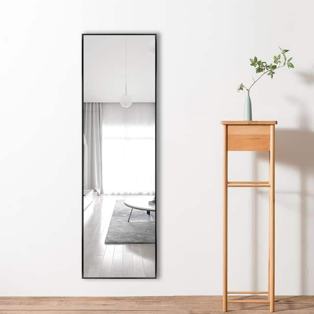 Modern Sleek Metal Frame Full-length Hanging or Leaning Wall Mirror - 51X16 - Black