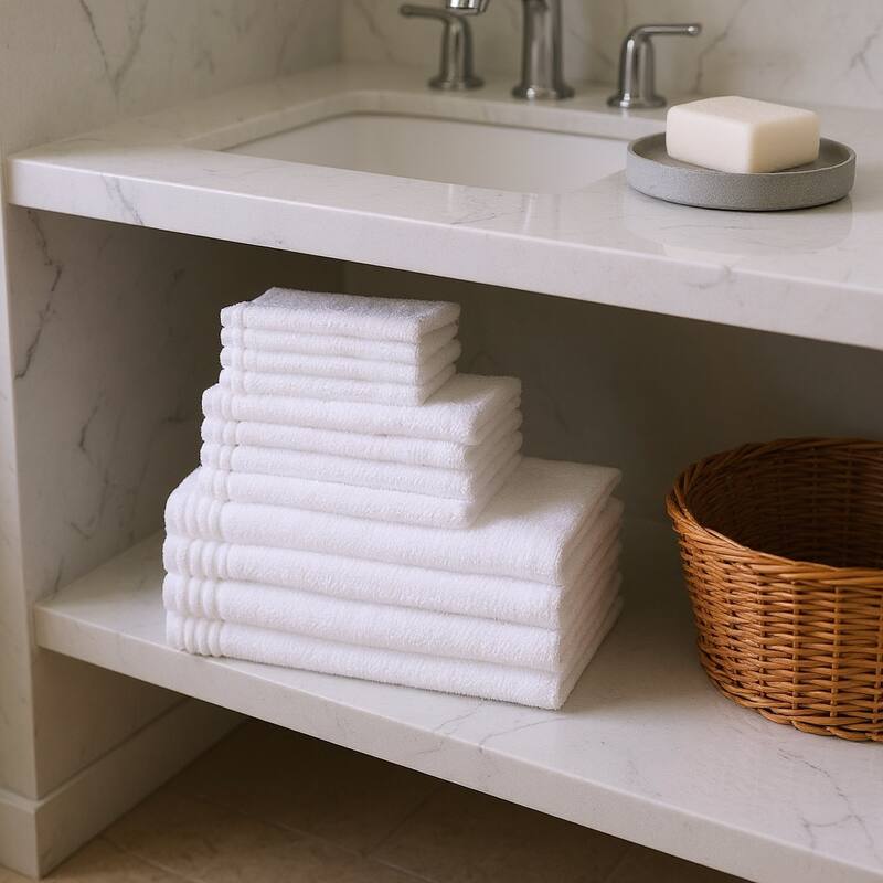 HomeRoots Set of Twelve White Cotton Quick Dry Towel Set - 52.00' X '28.00' X '0.02 - White