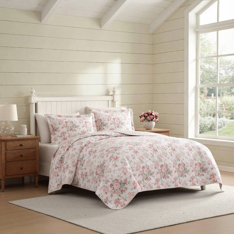 Laura Ashley Rosemoore Cotton Reversible Green Quilt Set