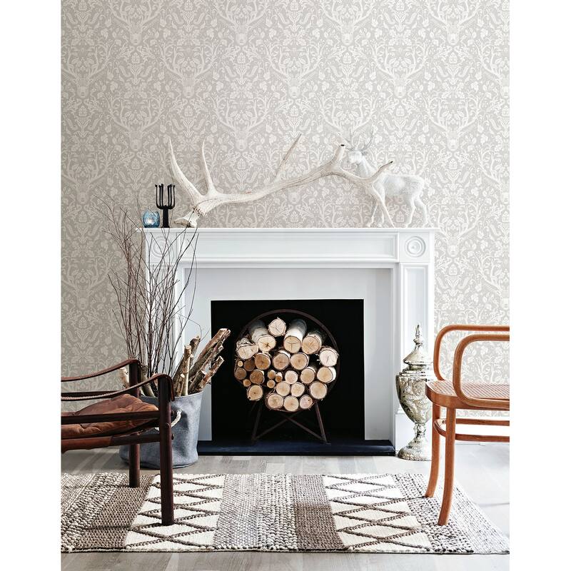 Animals Bella Kiwassa Taupe Antler Damask 33' L X 20.5 W Wallpaper Roll - Taupe