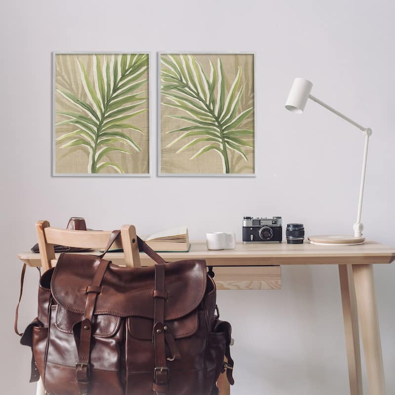 Stupell Natural Palm Leaves Framed Giclee Art Design By June Erica Vess (Set of 2)