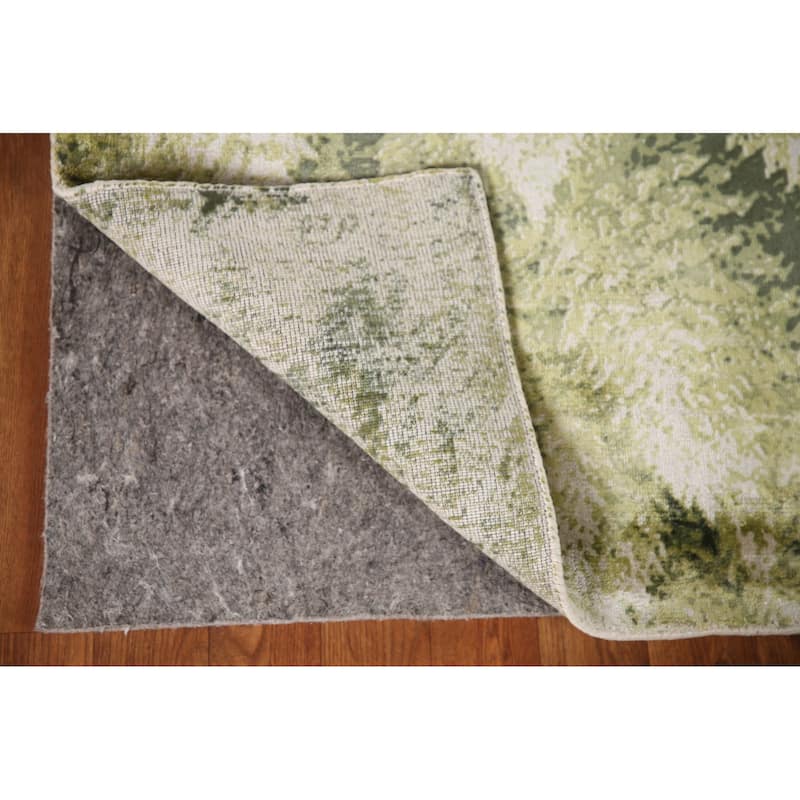 Green Modern Indian Abstract Rug Hand-Knotted Wool Carpet - 4'8"x 6'6"