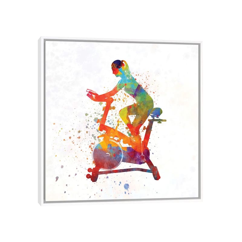 iCanvas "Woman Riding An Exercise Spin Bike In The Gym" by Paul Rommer Framed Canvas Print - White - 37x37