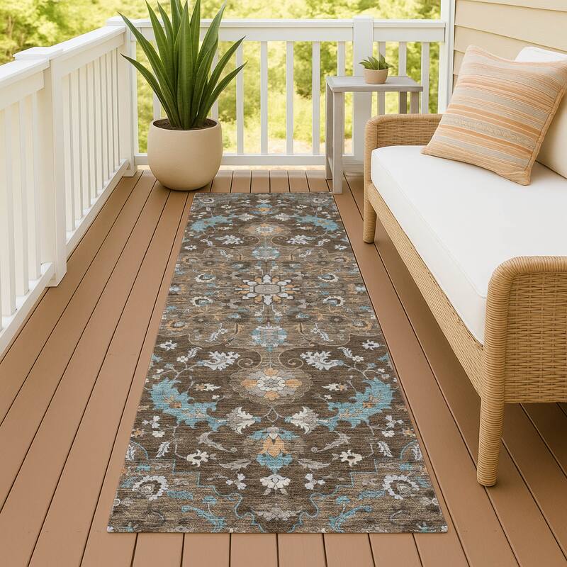 Machine Washable Indoor/ Outdoor Traditional Indore Chantille Rug - Chocolate - 2'3" x 7'6"