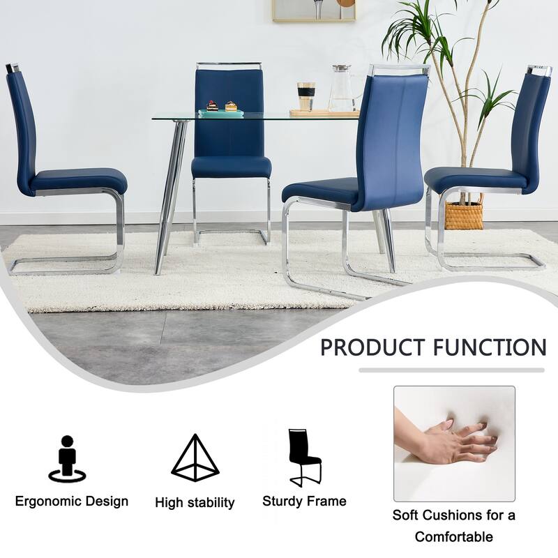 2PCS Dining Chairs,PU Faux Leather High Back Upholstered Side Chair with Chrome Metal Legs