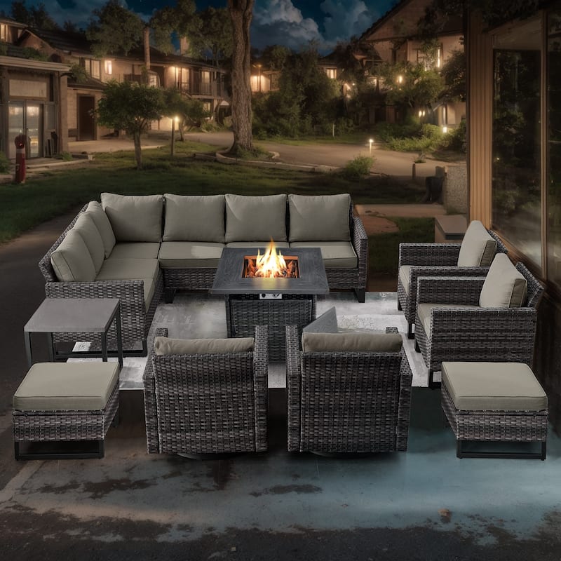 Pocassy Outdoor PE Wicker Sofa Conversation Set - Grey - Grey