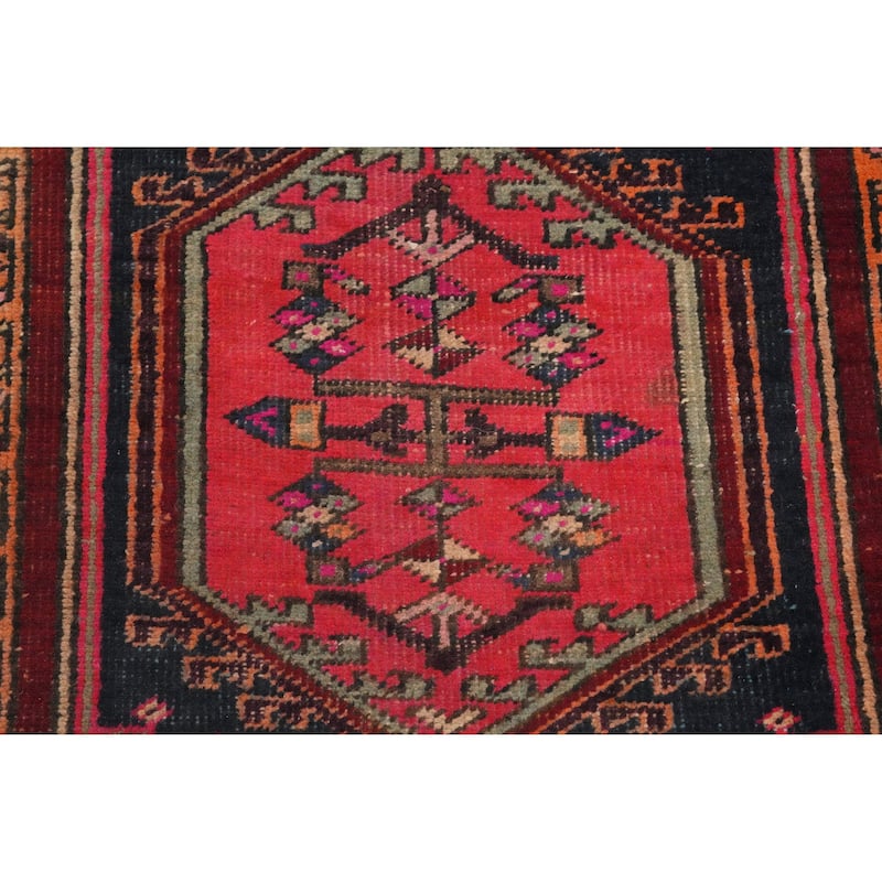 Hand Knotted Oriental 100% Wool Carpet Traditional Geometric Red Ardebil Runner Rug - 10' 6'' X 3' 4''