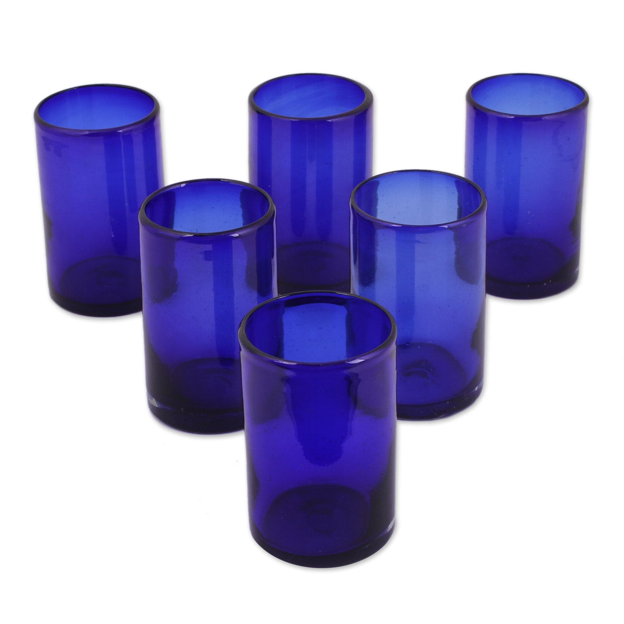 NOVICA Artisan Handblown Recycled Drinking Glasses Blue Tumblers Mexican Water Tableware 'Pure Cobalt'(Set of 6) - 5*3.2