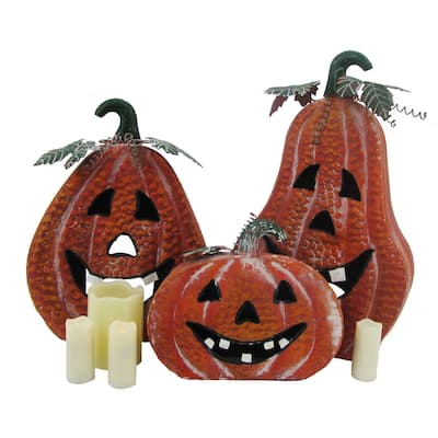 Set of 3 Metal Jack-O-Lantern Decorations