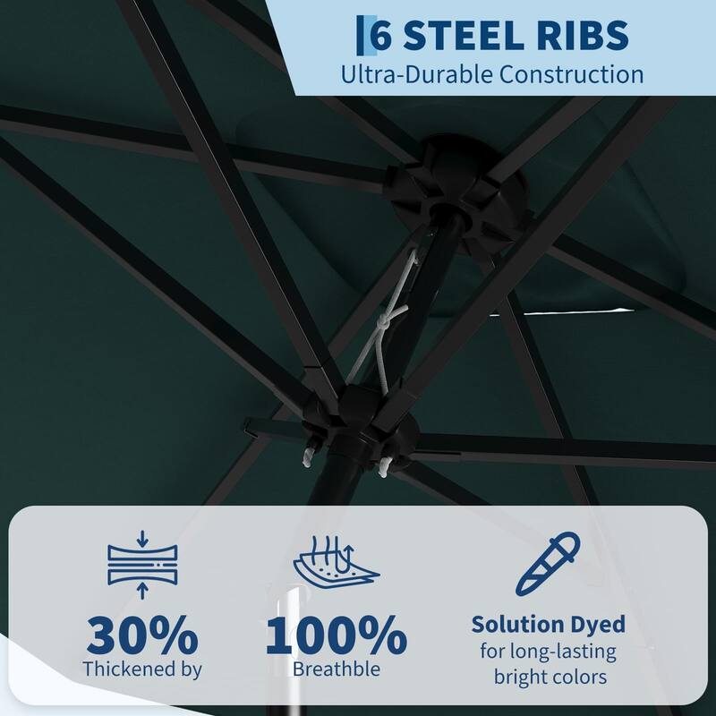 10'X6.5' Rectangular Outdoor Umbrella, with Crank & Push Button Tilt