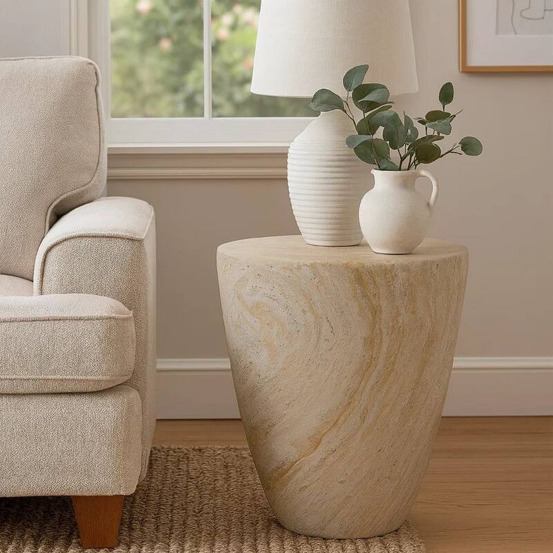 Archi Plant Stand Table, Tapered Marbled White Resin Base 18 Inch