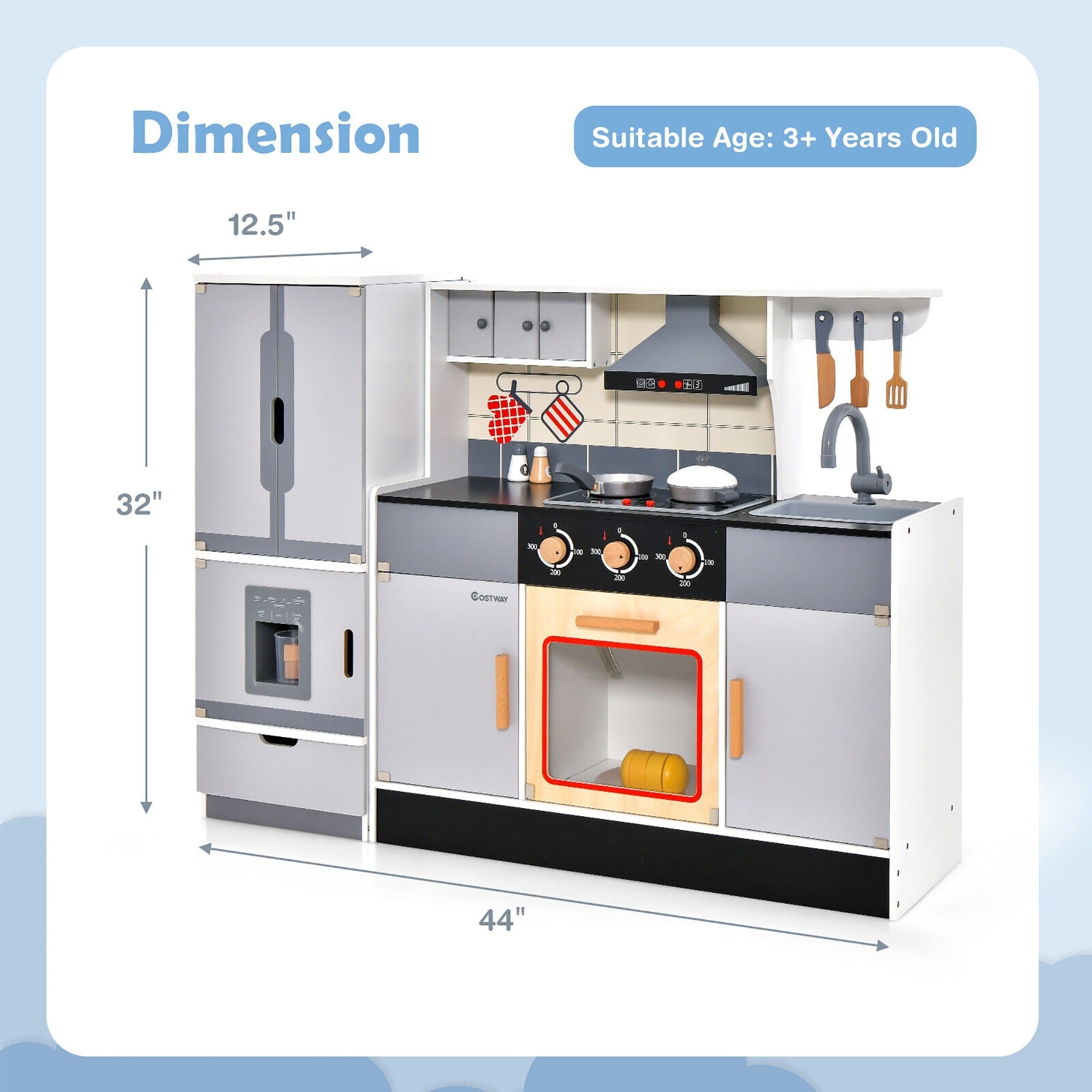 Gymax Kids Wooden Pretend Play Kitchen Toddlers Toy with Refrigerator On Sale Bed Bath Beyond 39496942