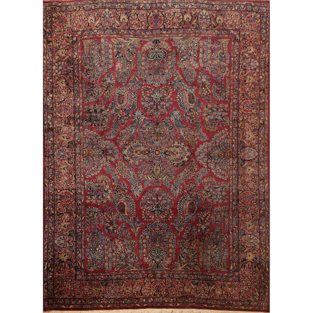 Hand Knotted Oriental 100% Wool Carpet Traditional Floral Red Sarouk Area Rug - 11' 9'' X 9' 1''