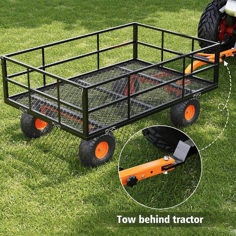 1200 LBS Heavy Duty Steel Garden Cart, Utility Yard Wagon for Landscaping, Lawn, Farm, Outdoor Use