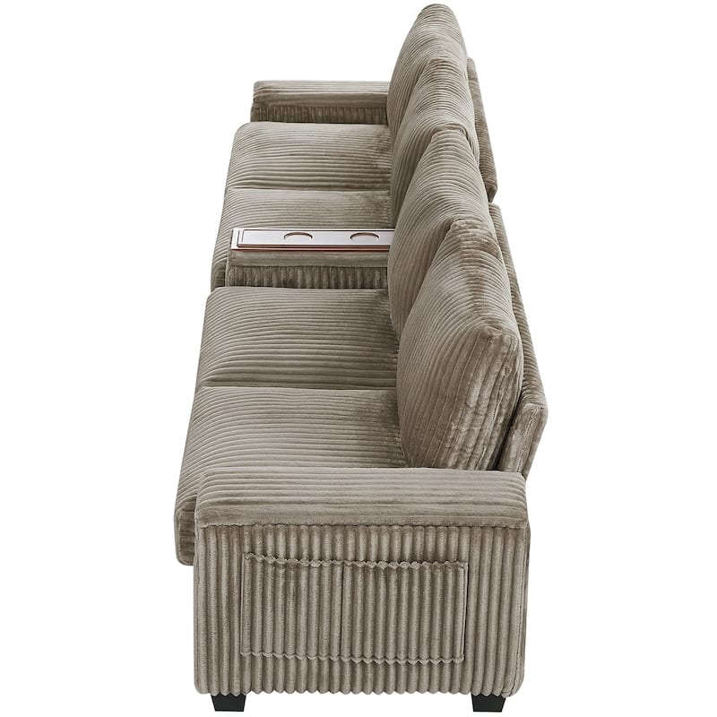 133" Modern 4-Seater Corduroy Sofa Couch with USB Ports, Cup Holders