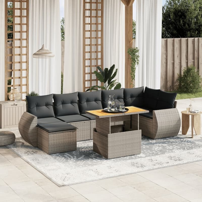 vidaXL Patio Sofa Set with Cushions Outdoor Sofa Sections 8 Piece Poly Rattan - 21.7 x 39.4 x 28.7 - Grey  - form1