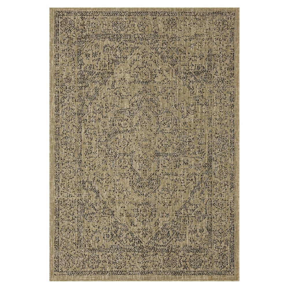 Indoor/Outdoor Area Rug/ Runner/ Doormat- Blue & Natural & Red & Taupe Color -Machine Washable, Weather and UV Resistant-Zaria
