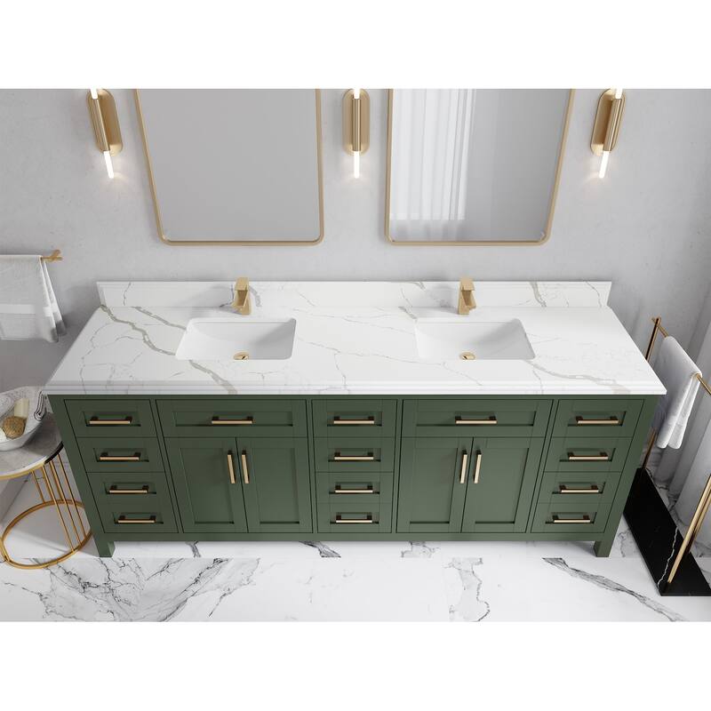 Willow Collections 84 in. W x 22 in. D Cambridge Double Sink Bathroom Vanity with Countertop - 1.5" Calacatta Laza - Pewter Green