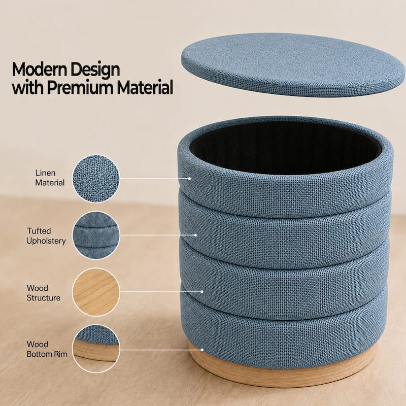 Aria Home Modern Cylinder Ottoman with Hidden Storage Upholstery Seat
