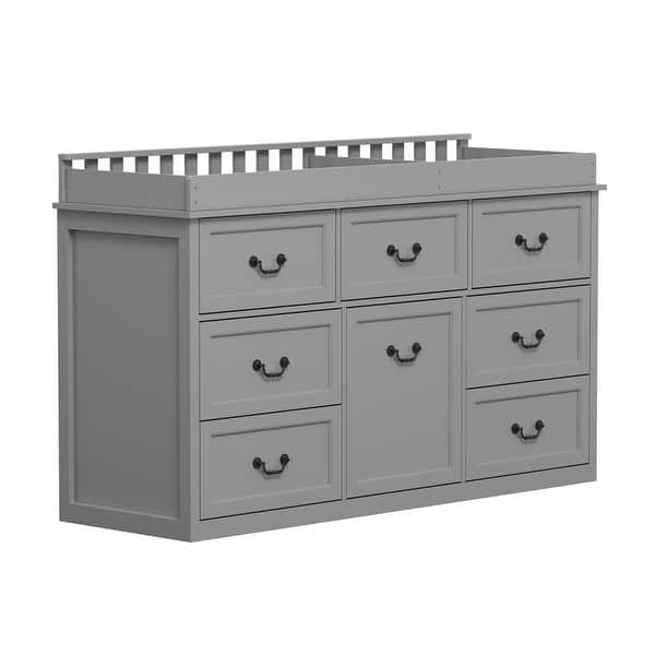 grey baby dresser with changing table Nursery Dresser Changing Table Combo, 58.7 Inch Solid Wood Baby Changing  Station Storage Cabinet & Safety Rail Dresser - Bed Bath & Beyond