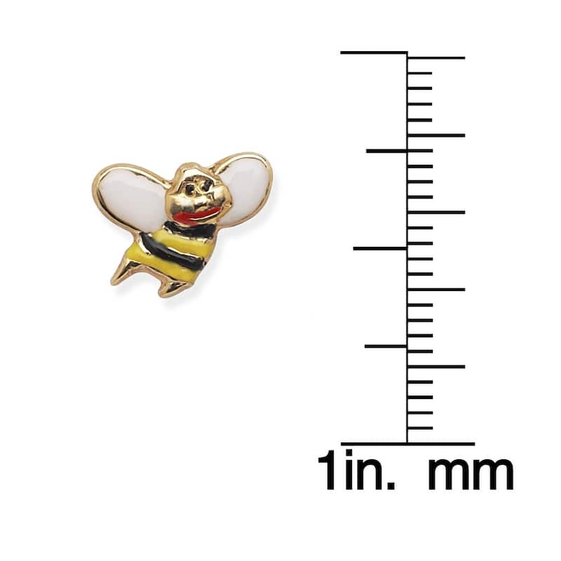 Curata 14k Yellow Gold 10mm Children's Enamel Screw-back Bee Earrings - White
