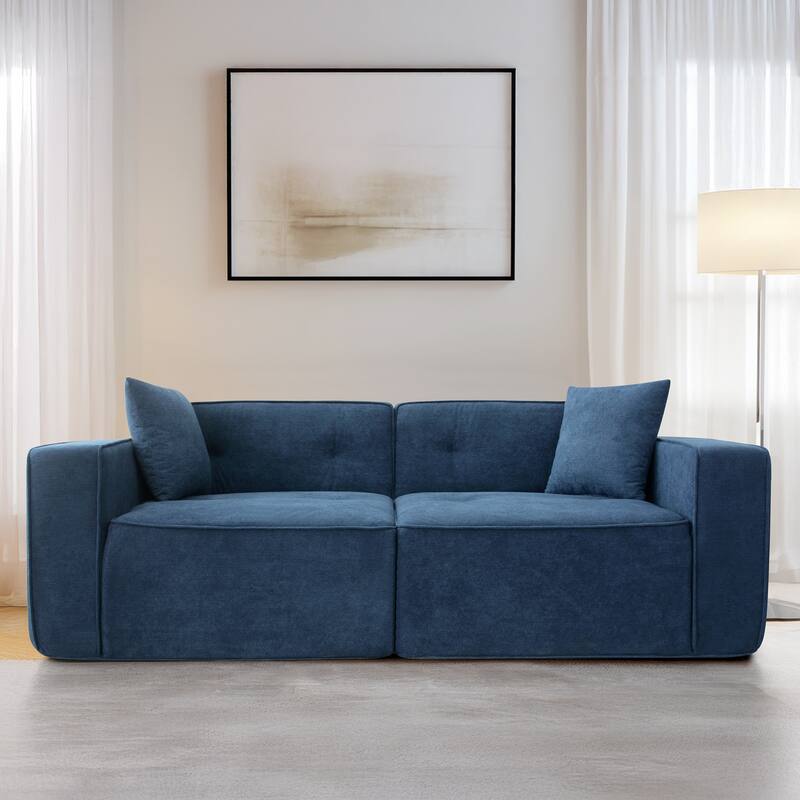 Blue Fabric 3-Seat Compression Sofa with Ergonomic Design - Multi-Color