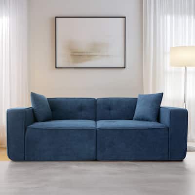 Blue Fabric 3-Seat Compression Sofa with Ergonomic Design