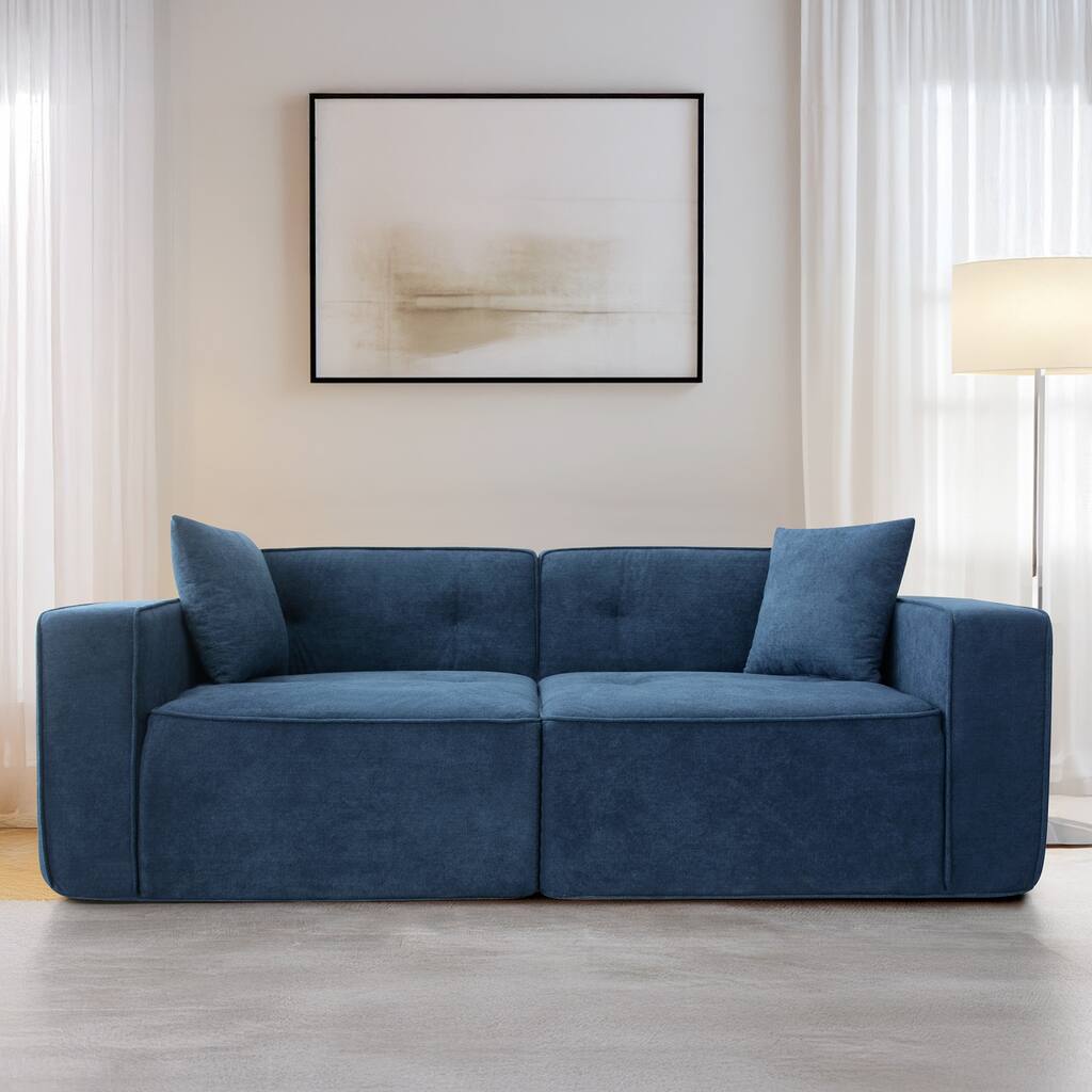 Blue Fabric 3-Seat Compression Sofa with Ergonomic Design
