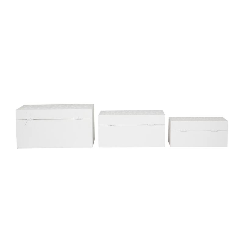 Wood Intricate Carved Box with Hinged Lid (Set of 3) - S/3 12, 10, 9"W
