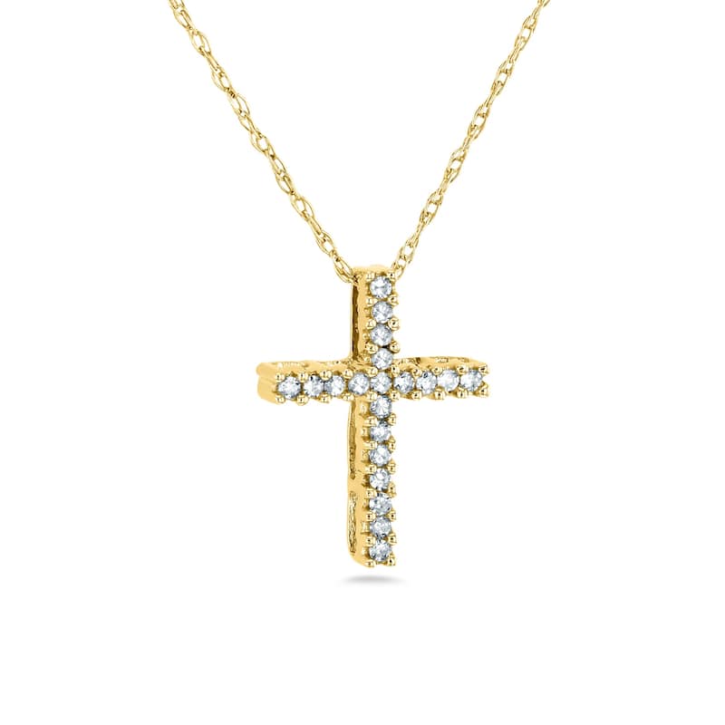 Annello by Kobelli 10k Gold 1/10 Carat TDW Cross Necklace Shared Prongs Setting