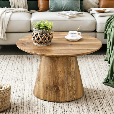 Natural Wood Grain MDF Round Coffee Table - 25.6" Diameter, 15.7" Height.Natural Wood Grain Texture Sticker