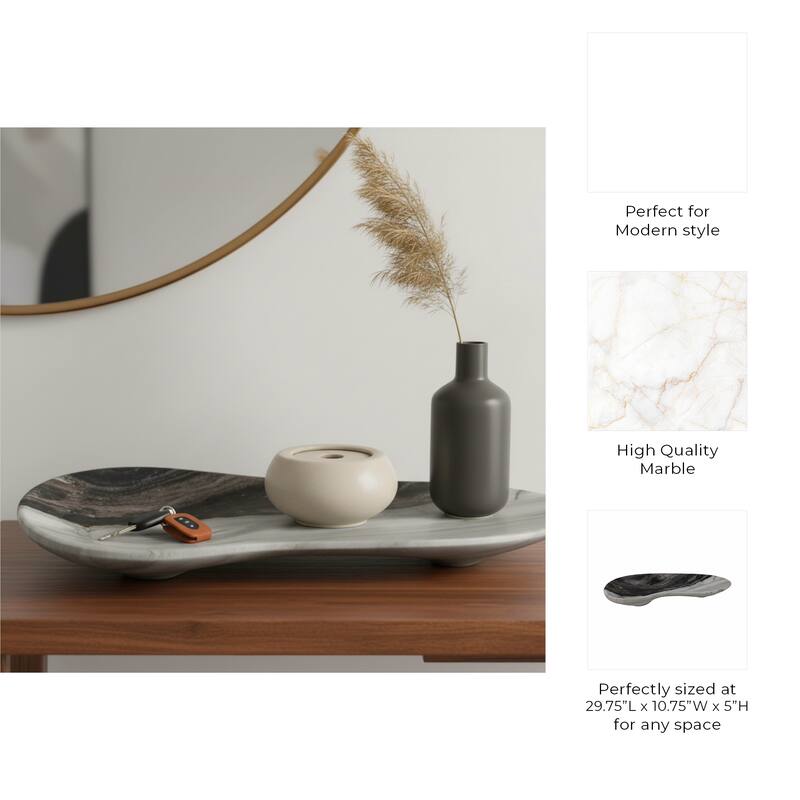 Modern Curved Marble Handcrafted Accent Tray - Home Decor - 5" Gray - 29.75"