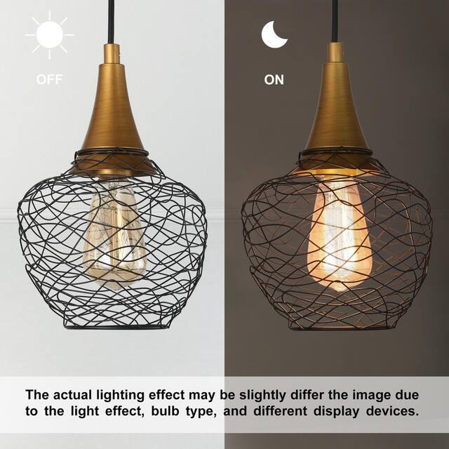 Alisar Modern 7inch Mini Farmhouse Cage Pendant Lights 1-light Metal Wire Black Ceiling Lights for Kitchen Island