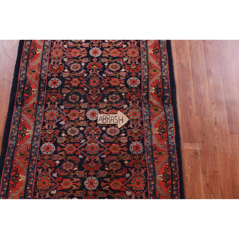 Hand Knotted Oriental 100% Wool Carpet Traditional Floral Navy Blue & Blues Mahal Runner Rug - 18' 9'' X 3' 1''