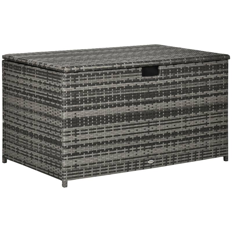 ​​Rustic Hand Woven Wicker Storage Trunk with Waterproof Liner and Hydraulic Lid for Outdoor Pool and Garden