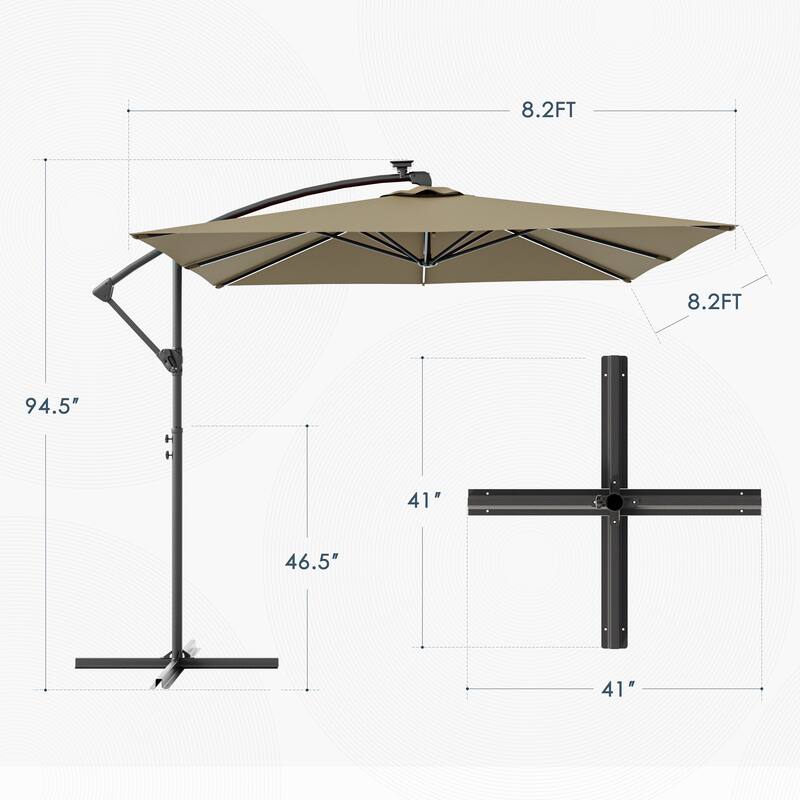 Outdoor 8.2x8.2FT LED lighted Patio Offset umbrella for Garden