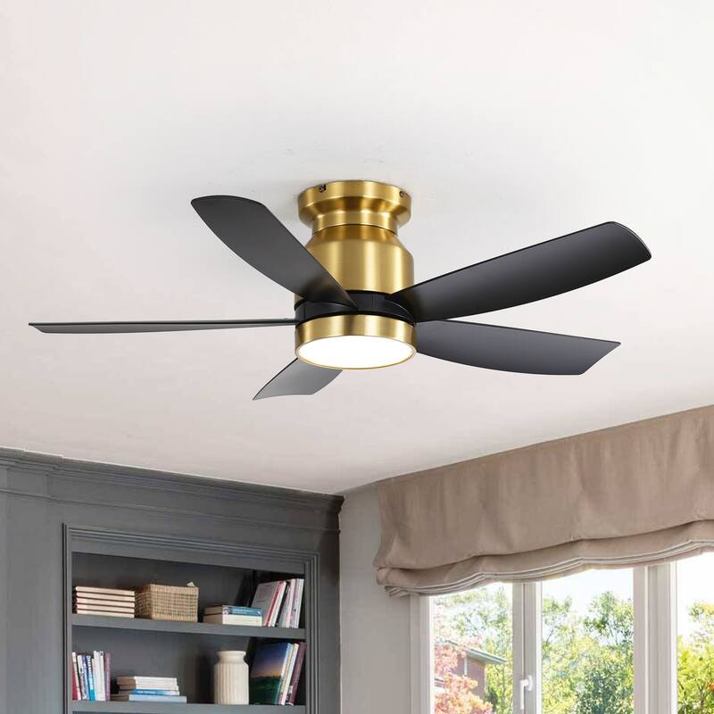 23" 29'' 42'' Flush Mount Ceiling Fan with Light and Remote Control for Small Room,Patio,Kitchen,Bedroom - Gold With Black Blades