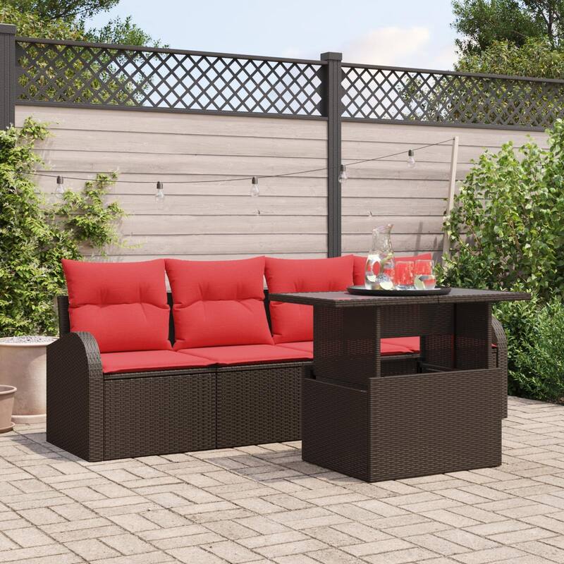 vidaXL 5 Garden Sofa Set with Cushions Black/Brown/Grey Poly Rattan - 92.1 x 24.4 x 27.2 - Brown