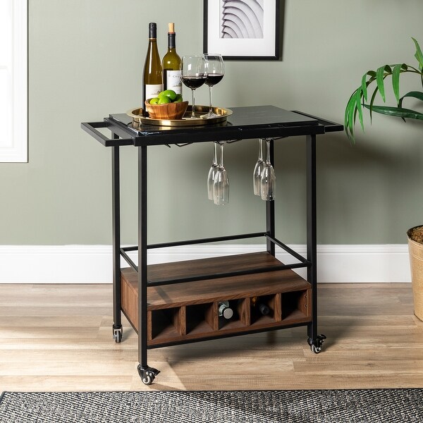 Faux Marble Serving Bar Cart with Dark Walnut Base. Opens flyout.
