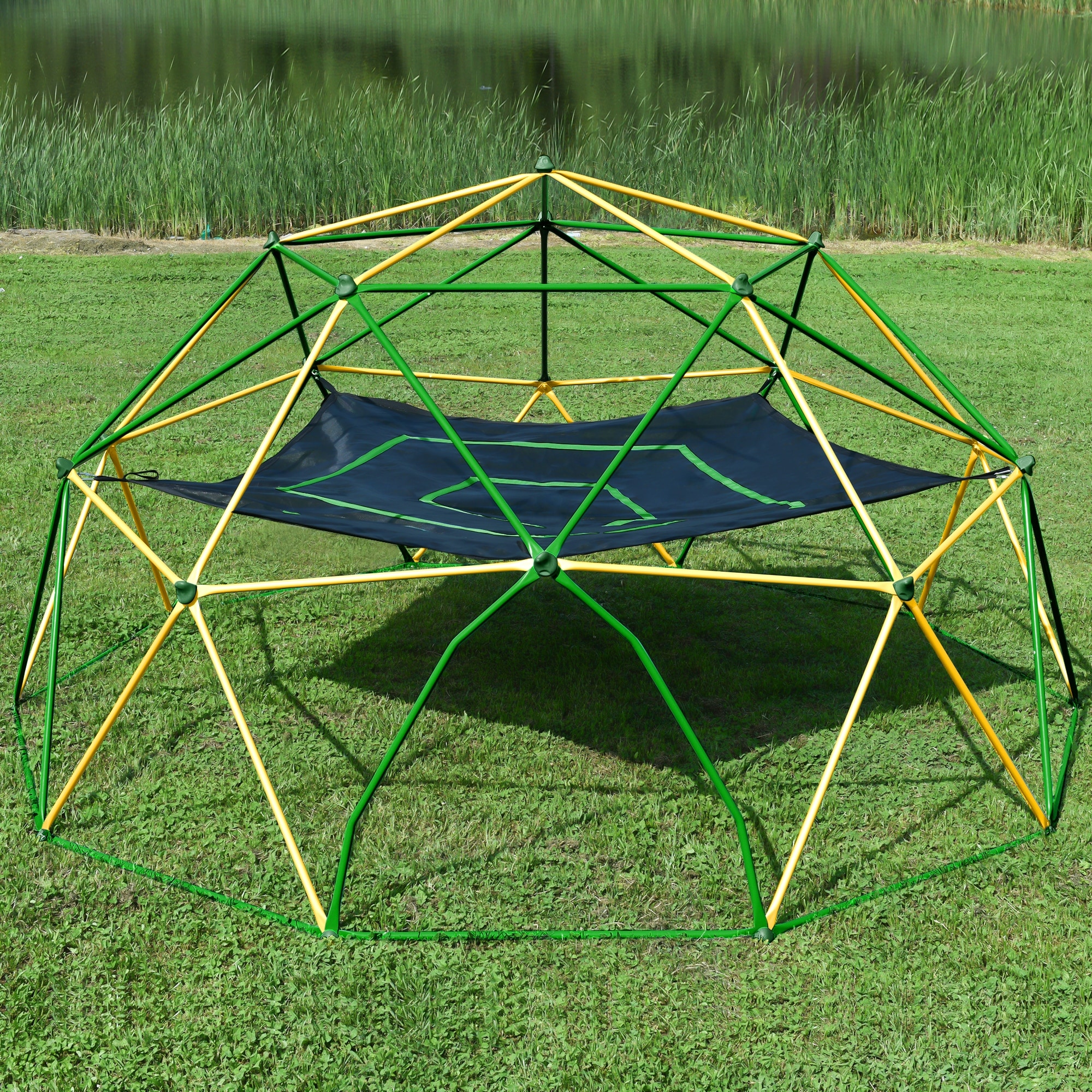 12ft Geometric Dome Climber Play Center, Kids Climbing Dome Tower with Hammock, Rust & UV Resistant Steel Supporting 1000 LBS