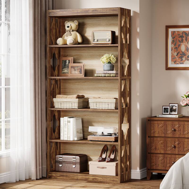 6 Tier Bookshelf and Bookcase, 70 Inch Wooden Display Shelving Unit for Living Room /Bedroom - 11.81"D x 31.5"W x 70.47"H