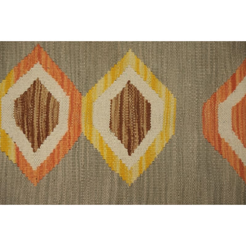 Hand Woven Oriental 100% Wool Carpet Southwestern Tribal Greys & Charcoal Kilim Area Rug - 4' 4'' X 2' 0''