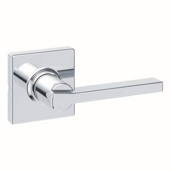 slide 4 of 4, Kwikset Casey Passage Door Lever Set with Square Rose Bright Chrome