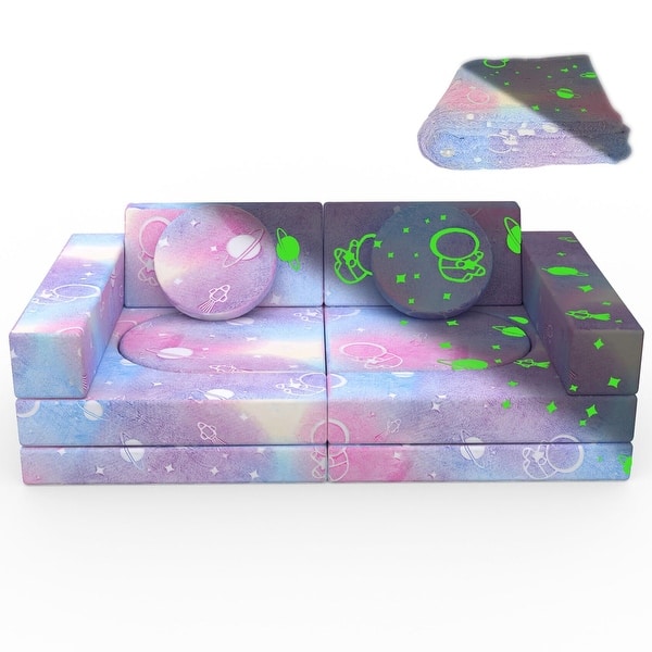 slide 2 of 7, Kids Couch, 12PCS Modular Kids Play Couch with Blanket, Toddler Couch for Bedroom Playroom, Glow Effects Kids Sofa