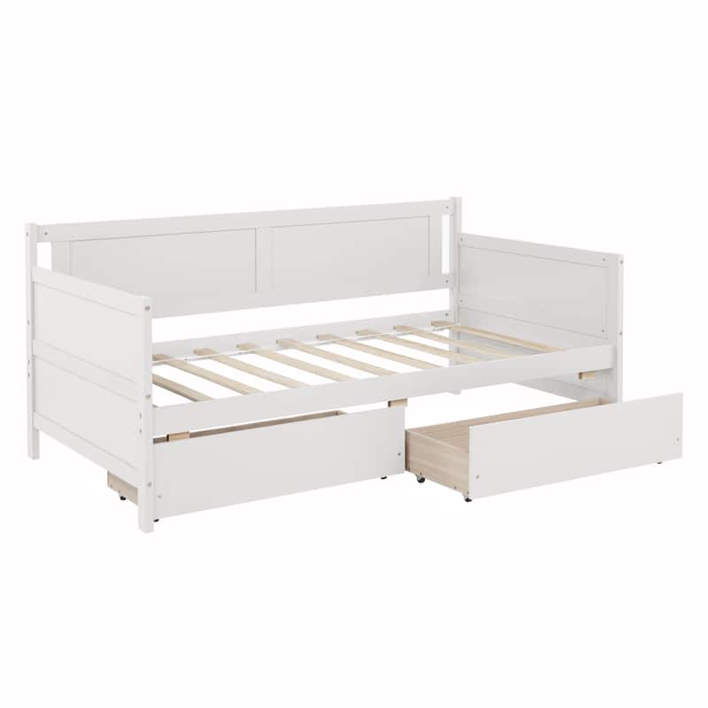 Twin Size Pine Wood Daybed with two Storage Drawers, White
