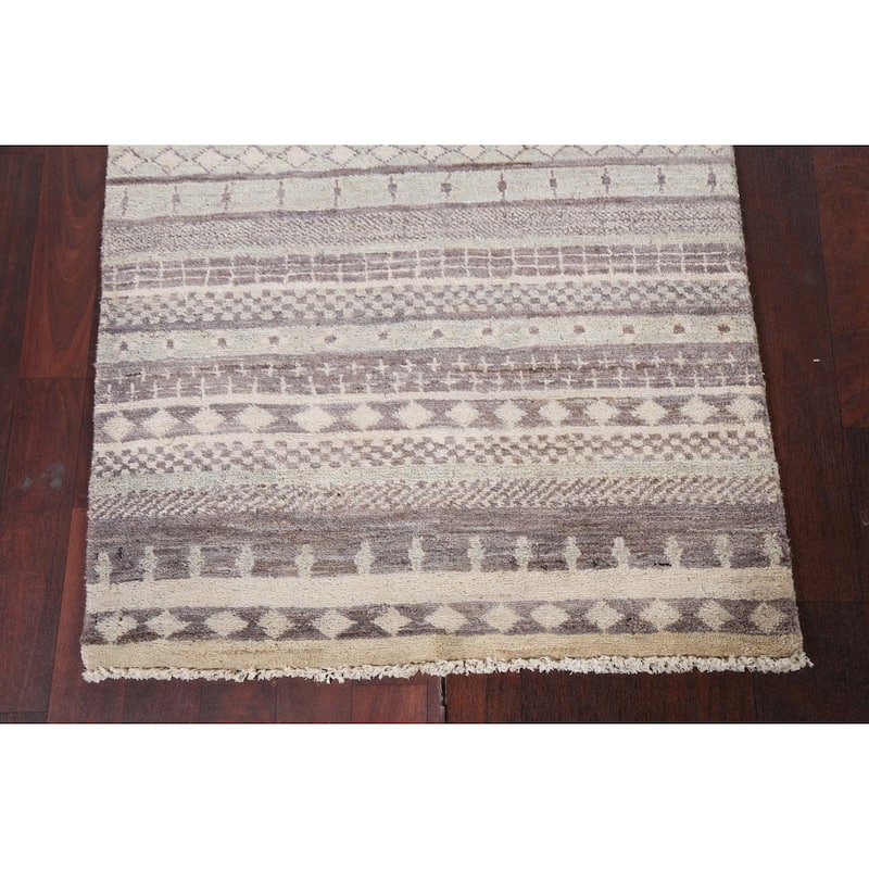 Contemporary Gabbeh Kashkoli Wool Runner Rug Handmade Oriental Carpet - 2'8" x 10'2"