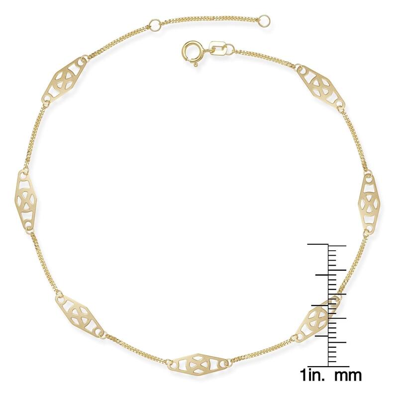 Curata 14k Gold 9-10-inch Adjustable Twisted Bar Infinity Station Anklet
