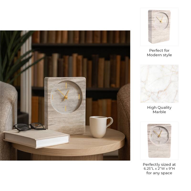 Modern Stone and Marble Clock with Contemporary Design - Beige