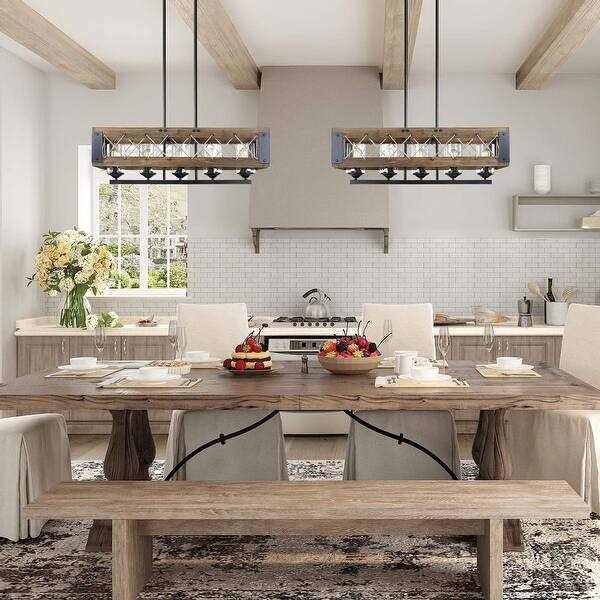 Farmhouse 5 Light Rectangle Wood Chandelier Kitchen Island Lights Overstock 24207078